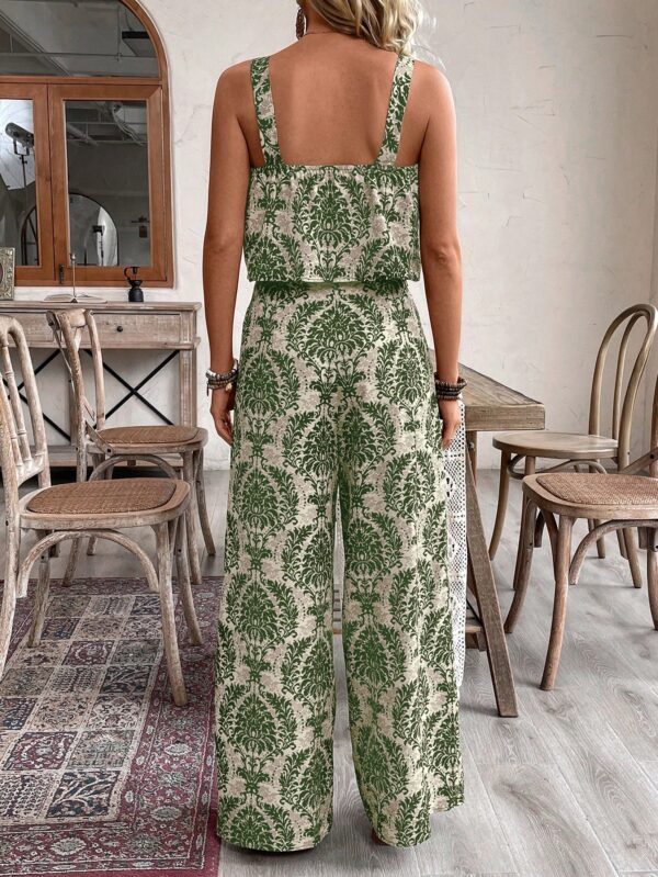 Conjunto Vacacional Boho para Mujer: Top Camisola Crop + Pantalones Largos Estampados - Image 2