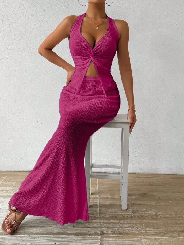 Set de Verano Top Halter con Nudo Frontal y Falda Sirena - Image 59