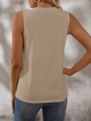 Musculosa de Verano de Color Sólido con Cuello Redondo y Plisado