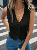 Chaleco Elegante Negro con Botón y Escote V