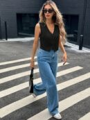 Chaleco Elegante Negro con Botón y Escote V