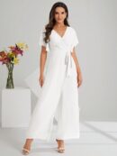 Mono Elegante de Pierna Ancha con Lazo y Mangas Mariposa