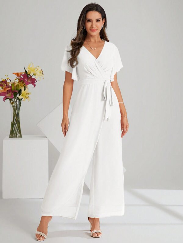 Mono Elegante de Pierna Ancha con Lazo y Mangas Mariposa - Image 17