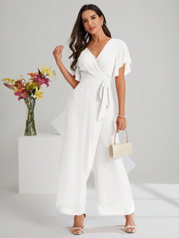 Mono Elegante de Pierna Ancha con Lazo y Mangas Mariposa - Image 18