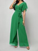 Mono Elegante de Pierna Ancha con Lazo y Mangas Mariposa