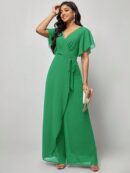 Mono Elegante de Pierna Ancha con Lazo y Mangas Mariposa