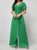Mono Elegante de Pierna Ancha con Lazo y Mangas Mariposa