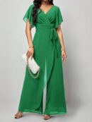 Mono Elegante de Pierna Ancha con Lazo y Mangas Mariposa