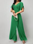 Mono Elegante de Pierna Ancha con Lazo y Mangas Mariposa