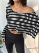 Remera Casual Manga Murciélago con Hombros Descubiertos