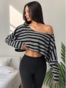 Remera Casual Manga Murciélago con Hombros Descubiertos