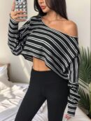 Remera Casual Manga Murciélago con Hombros Descubiertos