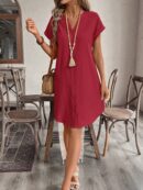 Vestido Mini Casual de Manga Corta con Botones Frontales