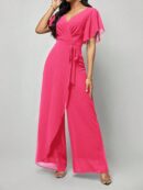 Mono Elegante de Pierna Ancha con Lazo y Mangas Mariposa