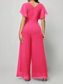 Mono Elegante de Pierna Ancha con Lazo y Mangas Mariposa