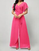 Mono Elegante de Pierna Ancha con Lazo y Mangas Mariposa