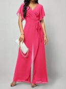 Mono Elegante de Pierna Ancha con Lazo y Mangas Mariposa
