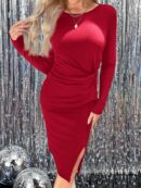 Vestido Midi Bodycon con Patrón de Corazones y Manga Larga