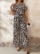 Mono Elegante de Pierna Ancha con Cinturón y Cuello Redondo