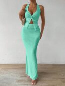 Set de Verano Top Halter con Nudo Frontal y Falda Sirena