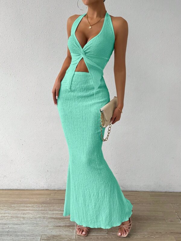 Set de Verano Top Halter con Nudo Frontal y Falda Sirena - Image 100