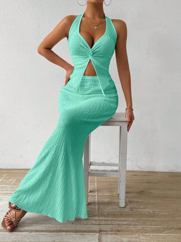 Set de Verano Top Halter con Nudo Frontal y Falda Sirena - Image 101