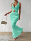 Set de Verano Top Halter con Nudo Frontal y Falda Sirena