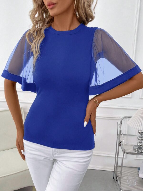 Remera Negra de Negocios Casual con Mangas Flare en Malla - Image 53
