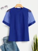 Remera Negra de Negocios Casual con Mangas Flare en Malla