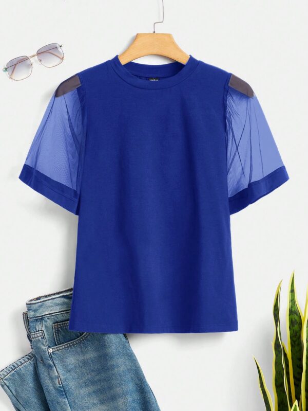 Remera Negra de Negocios Casual con Mangas Flare en Malla - Image 57