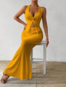 Set de Verano Top Halter con Nudo Frontal y Falda Sirena
