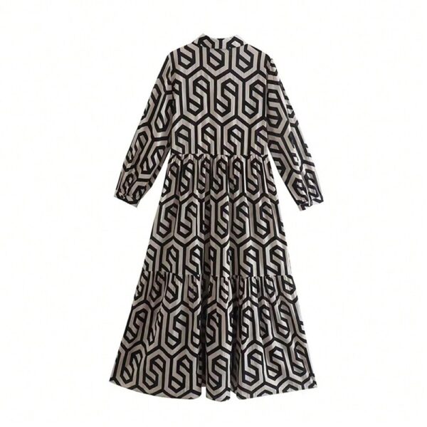 Vestido Camisero con Estampado Geométrico y Manga Larga - Image 10