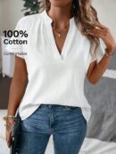 Camisa Veraniega Casual Texturizada con Mangas Murciélago y Cuello Muesca