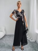 Mono Elegante de Pierna Ancha con Lazo y Mangas Mariposa
