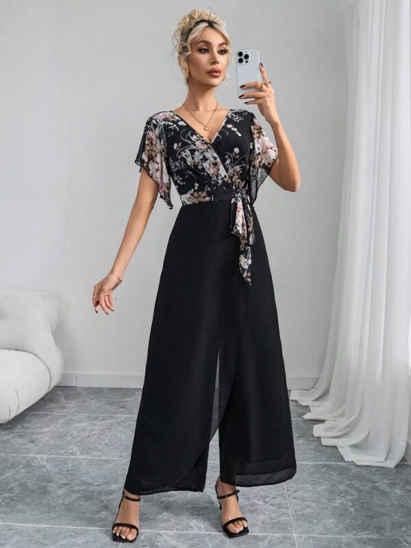 Mono Elegante de Pierna Ancha con Lazo y Mangas Mariposa - Image 58