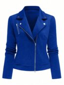 Chaqueta Moto Casual con Cierre y Solapa Texturada