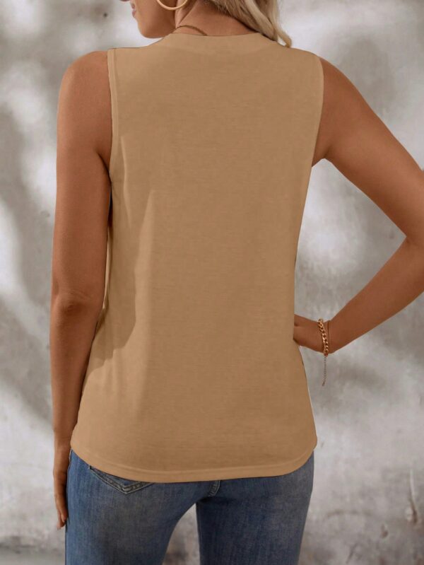 Musculosa de Verano de Color Sólido con Cuello Redondo y Plisado - Image 100