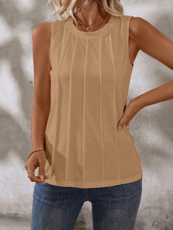 Musculosa de Verano de Color Sólido con Cuello Redondo y Plisado - Image 103