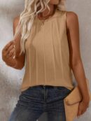 Musculosa de Verano de Color Sólido con Cuello Redondo y Plisado