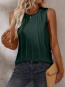 Musculosa de Verano de Color Sólido con Cuello Redondo y Plisado