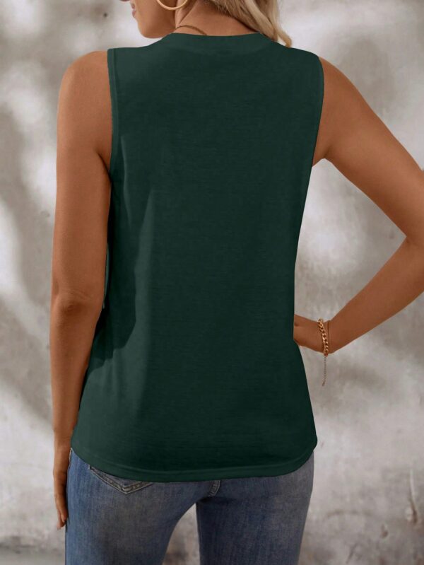 Musculosa de Verano de Color Sólido con Cuello Redondo y Plisado - Image 137