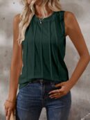 Musculosa de Verano de Color Sólido con Cuello Redondo y Plisado