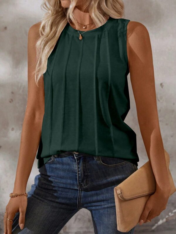 Musculosa de Verano de Color Sólido con Cuello Redondo y Plisado - Image 141