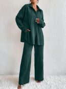 Conjunto Casual de Blusa Suelta y Pantalones con Manga Caída
