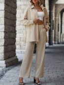 Conjunto Casual de Blusa Suelta y Pantalones con Manga Caída