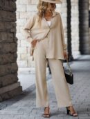 Conjunto Casual de Blusa Suelta y Pantalones con Manga Caída