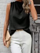 Blusa sin Mangas de Cuello Alto con Detalles Elegantes