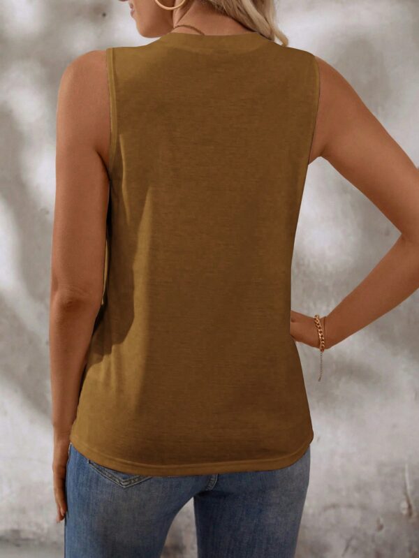 Musculosa de Verano de Color Sólido con Cuello Redondo y Plisado - Image 119