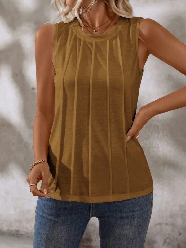 Musculosa de Verano de Color Sólido con Cuello Redondo y Plisado - Image 123