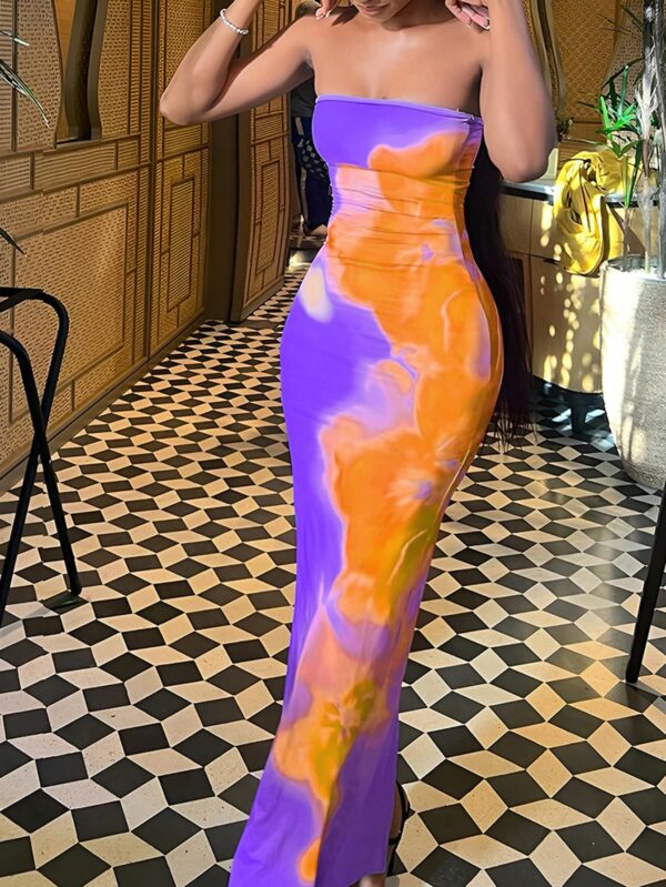 Vestido Midi Elegante con Estampado Floral y Tie-Dye - Image 9